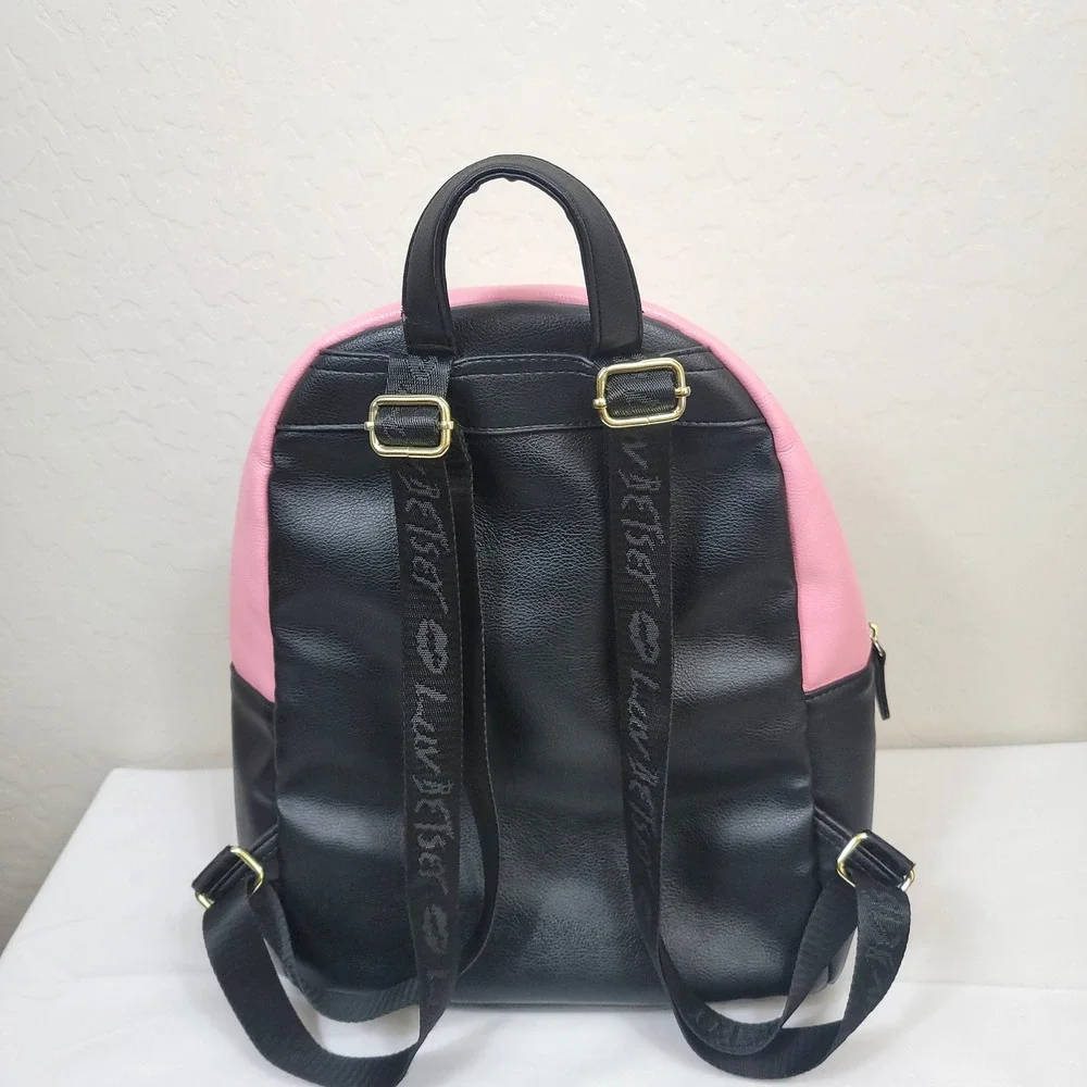 Luv Betsey Backpack Women Pink Black Heart Quilted Faux Leather Gold Tone